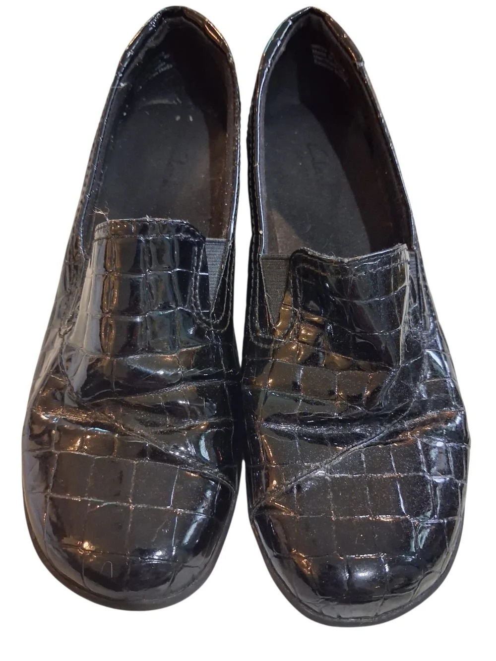 Clarks Black Croc-Pattern Slip-On Loafers